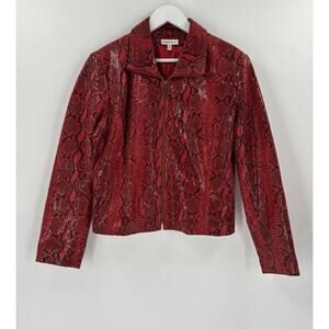 Vintage Yvonne Marie Jacket Womens 14 Red Black Reptile Snakeskin 100% Suede Zip